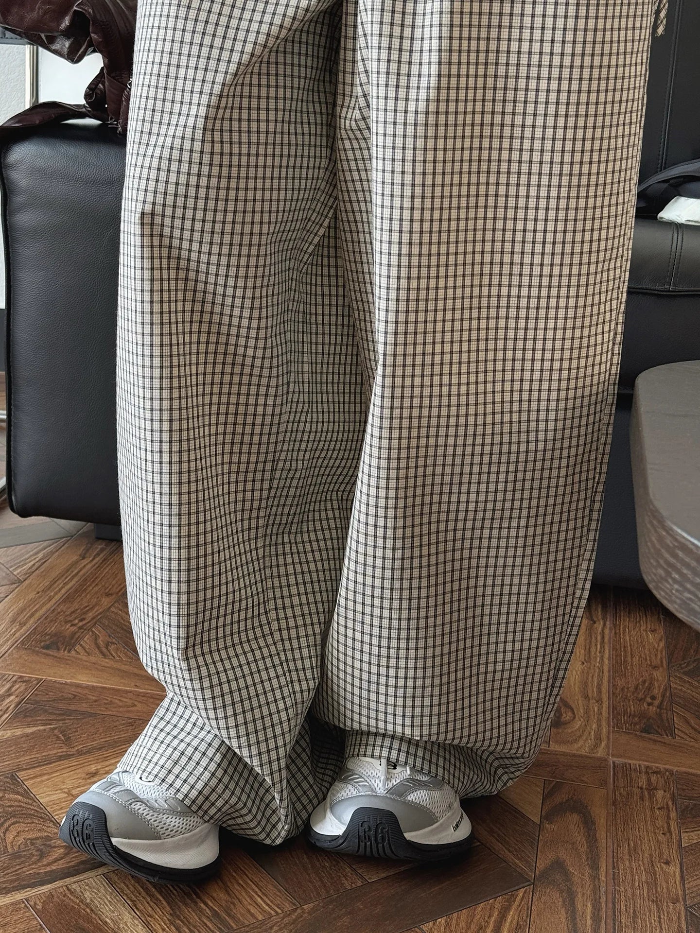 2026 Women Summer Long Pants High Waist Wide Leg 80% Cotton Plaid Pants Fashion Clothes Vintage Pants Female Trousers