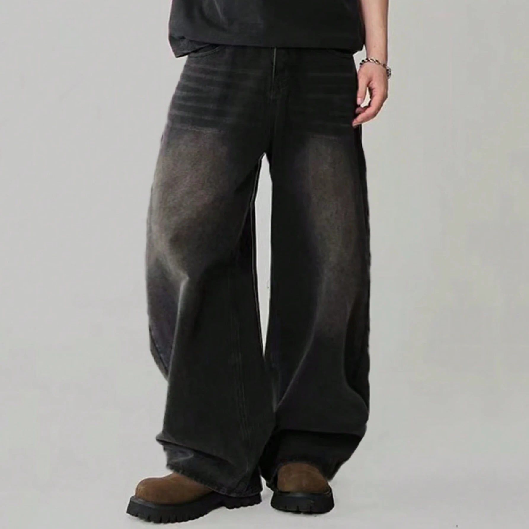 Four Season Men's Jeans Korean Version Student Casual Pants High Street Straight Loose Wide Leg Jeans Black Grey Blue Baggy Jean