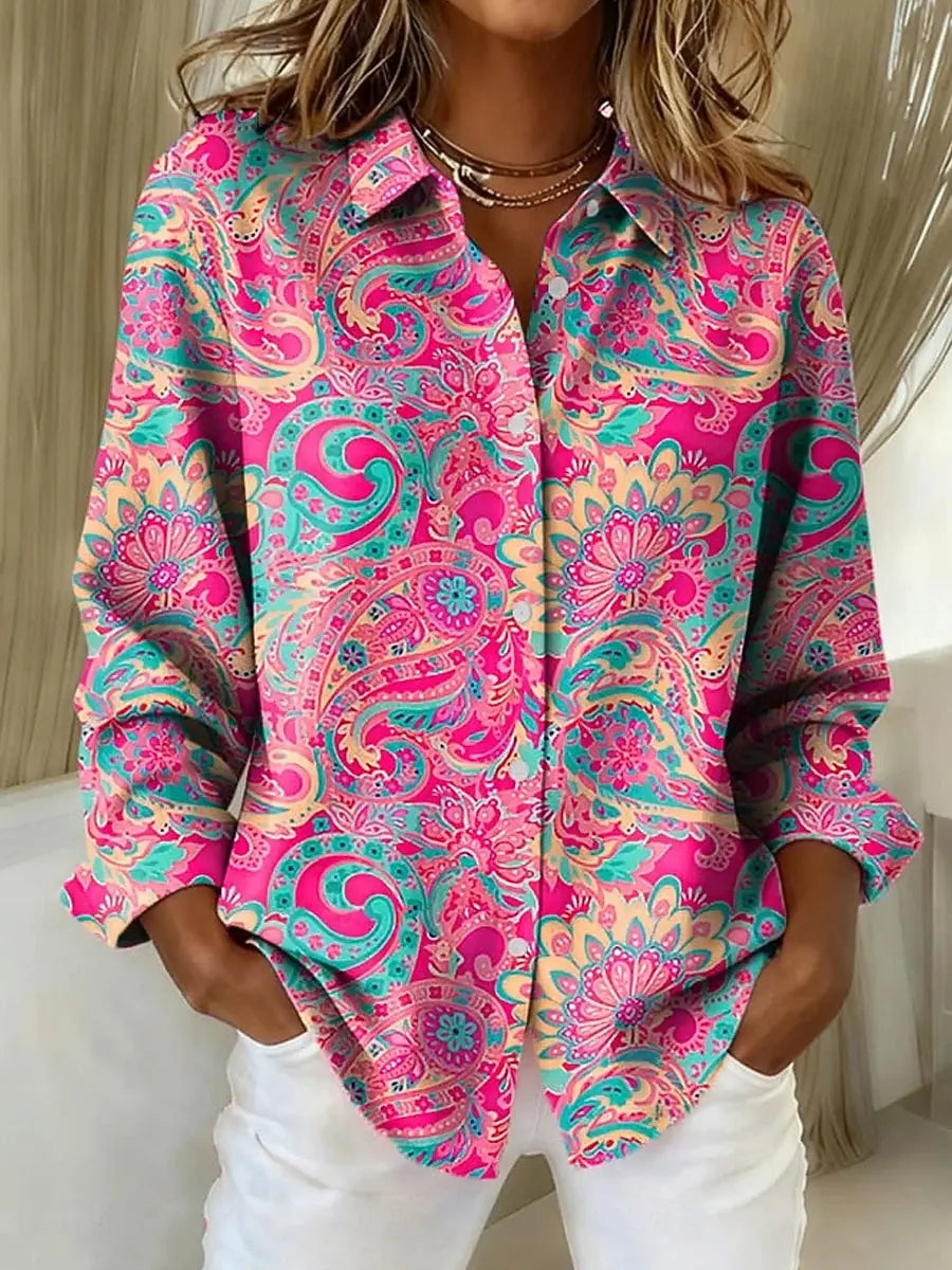 Women's Shirt Blouse Paisley Elegant Stylish Modern Long Sleeve Shirt Collar Regular Tops Work Print Summer Spring Fall Winter
