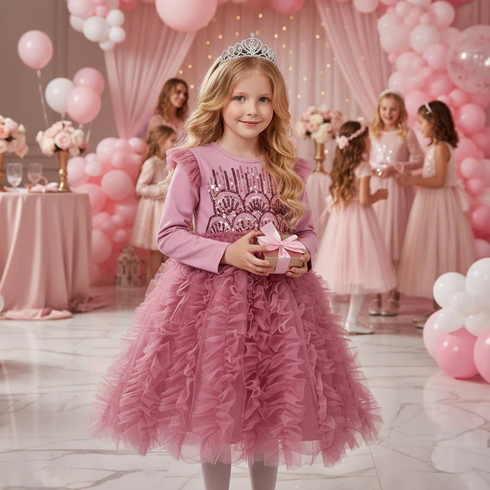 Ruffled Sequin Princess Party Dress