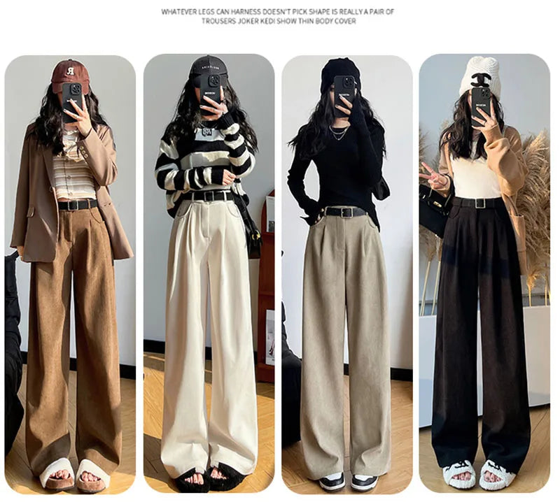Women's Pants Autumn Winter Corduroy High Waist Wide Leg Pants for Women Casual Trousers Female Straight Pants Women Clothes New