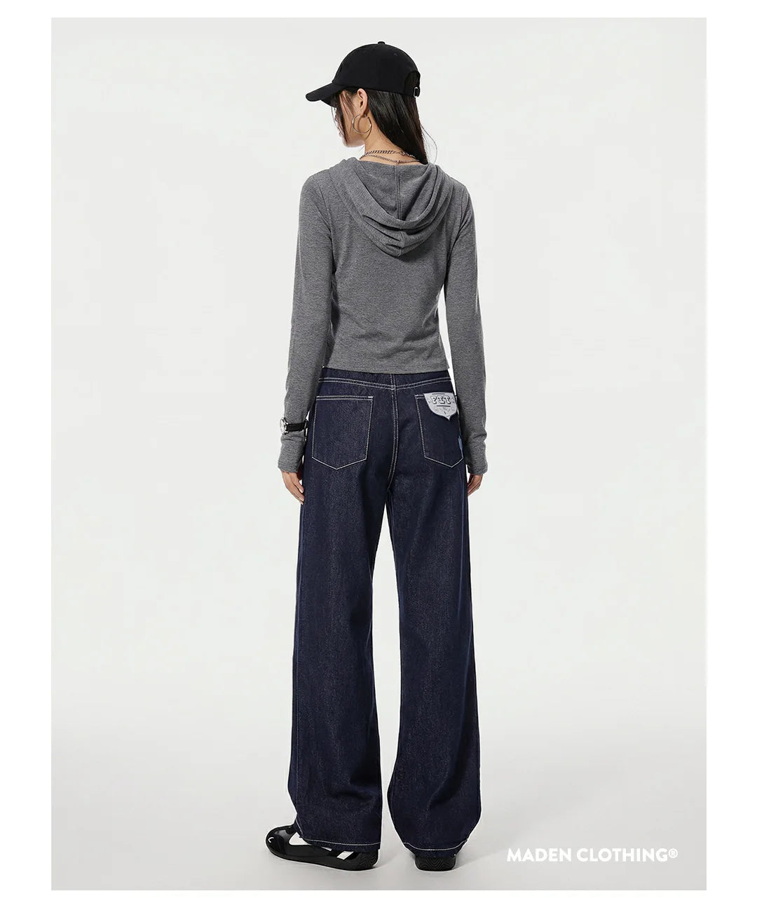 Maden Women's Vintage 12.4oz Washed Denim Jeans Straight Wide-Leg Casual Loose Fit Blue Trousers For Spring and Fall Streetwear