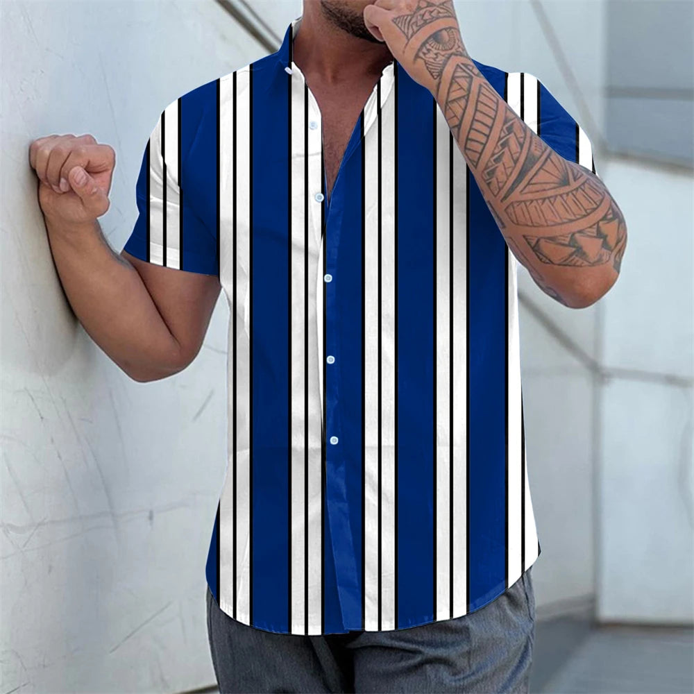 Striped Hawaiian Casual Shirt Men