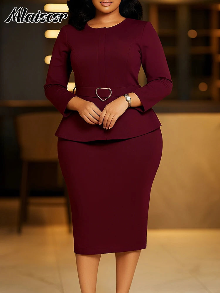 Pencil Midi Dress with Waist Sash