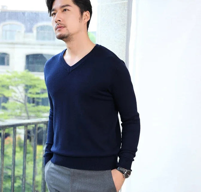 Thick Solid V-Neck Pullover