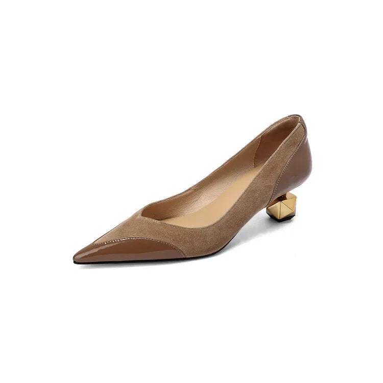 Middle Heel High Heels Women 2026 Spring Autumn Korean Fashion Splicing Pointed Shallow Shaped Heel Thick Pimps Shoes for Women