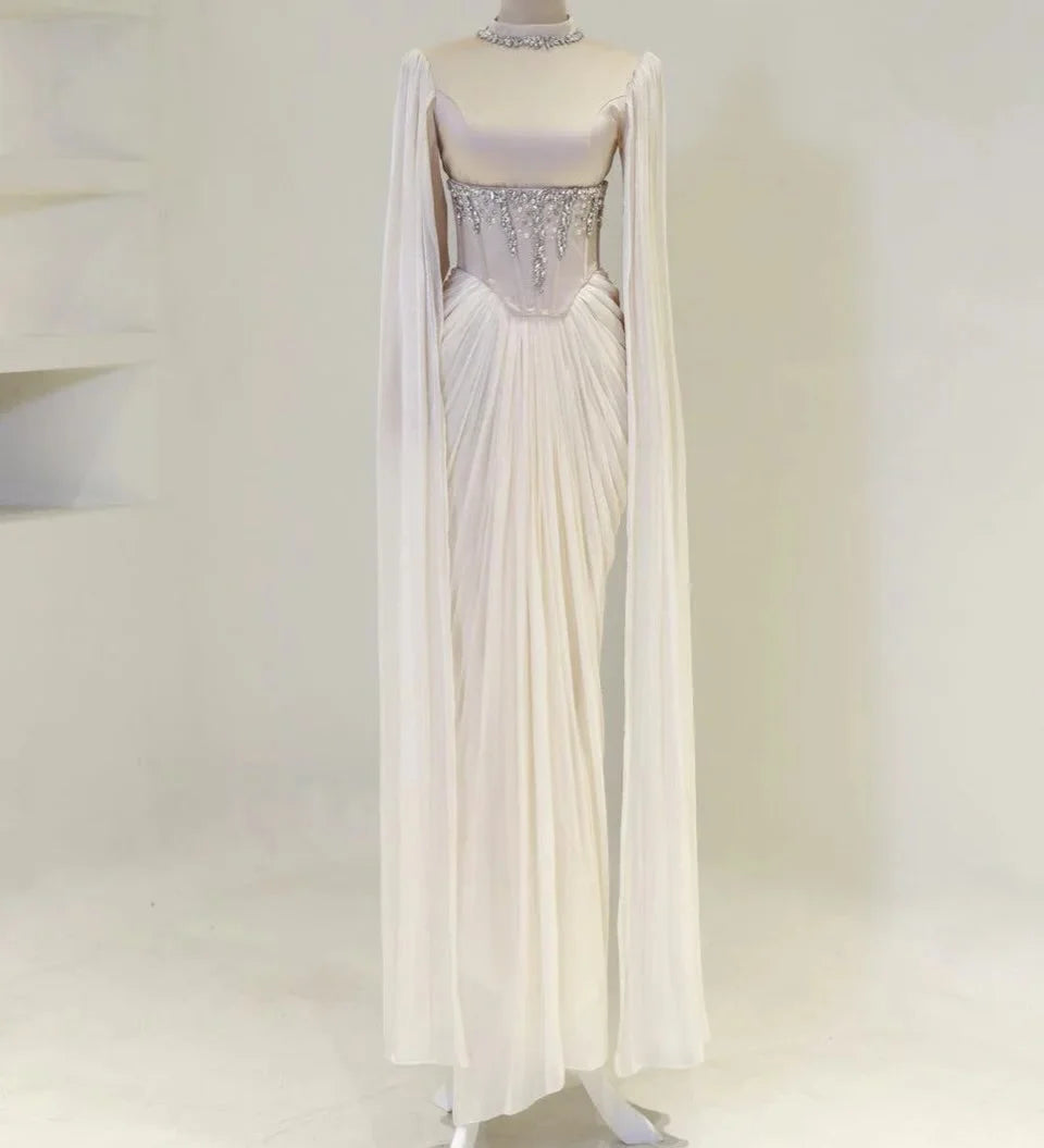 Aenyrst Elegant Party Dresses Formal Occasion Prom Gowns A-Line Floor-Length Beads Customized فساتين طويلة بأكما