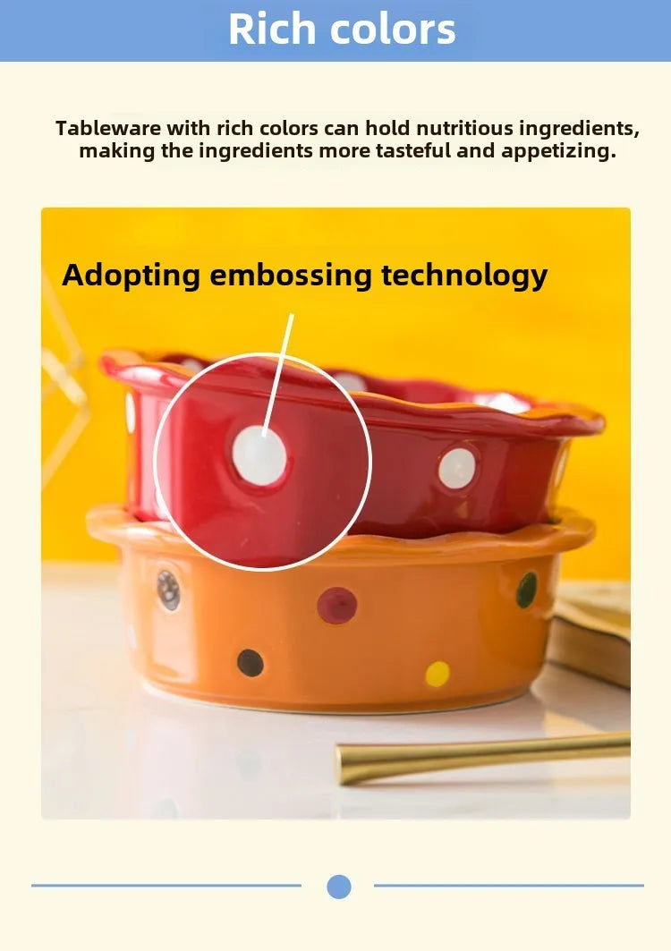 Pet Bowl Cute Ins Storm Dot Ceramic Bowl Dessert Breakfast Bowl Home Cat Dog Bowl Feeding Basin  Cat Caramics Supplies