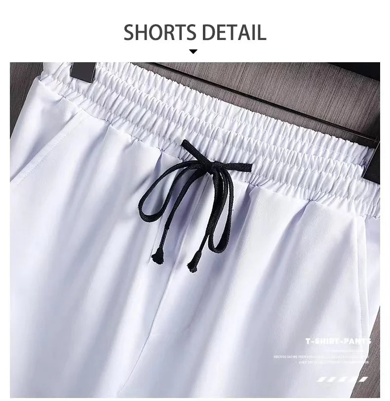 2023 Summer Men's Tracksuit 2 Piece Set Fashion Casual Solid Short-Sleeved T-Shirt and Shorts Sport Suit Breathable Man Clothing