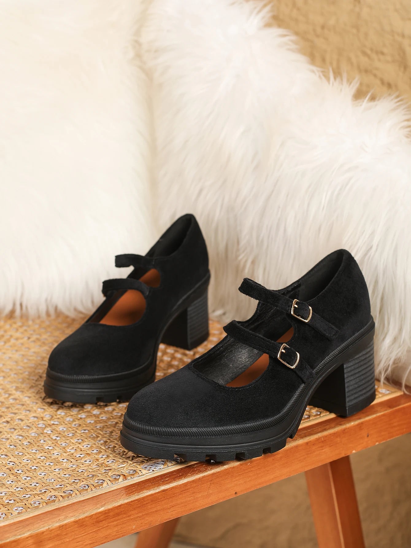 Women Square Heel Mary Jane Pumps