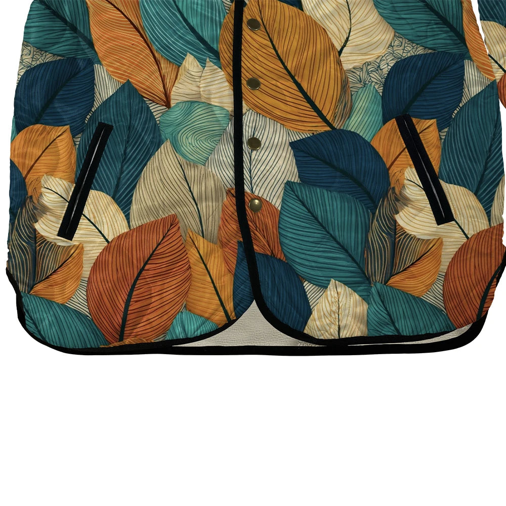 Quilted Leaf Print Winter Jacket
