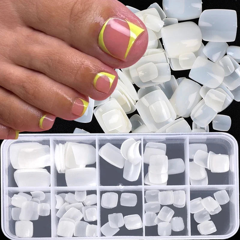 False Toes Nails French Square Nature White Clear Fake Toe Nails Feet Nail Tips Artificial Press on Toenails for Women Makeup