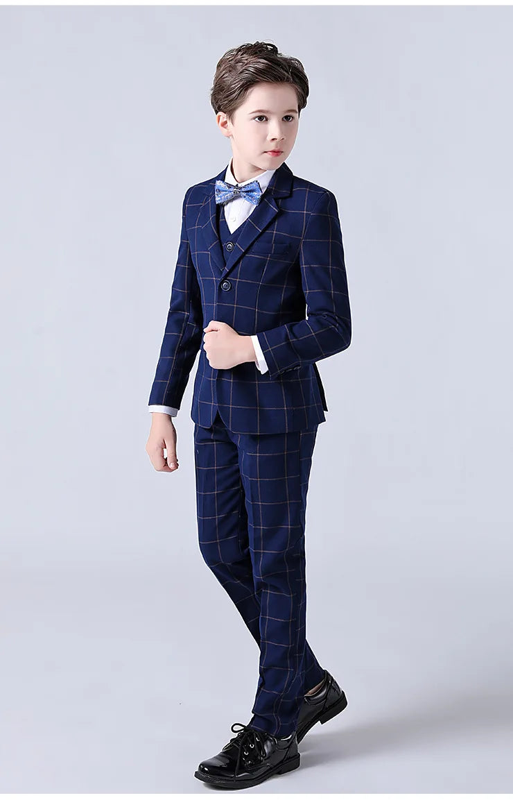 Formal Kids Plaid Tuxedo Suit