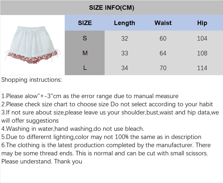 Women's Embroidered Shorts Summer New Elastic Waist With Pockets Lace-up Shorts Fashion Casual Female Shorts