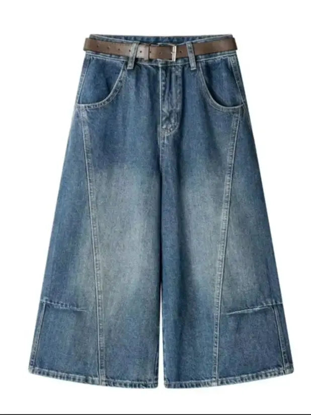 Summer 2026 Wide Leg Denim Pants For Women Ripped Three-quarter Length Jeans Woman High Quality Women's Jeans Women
