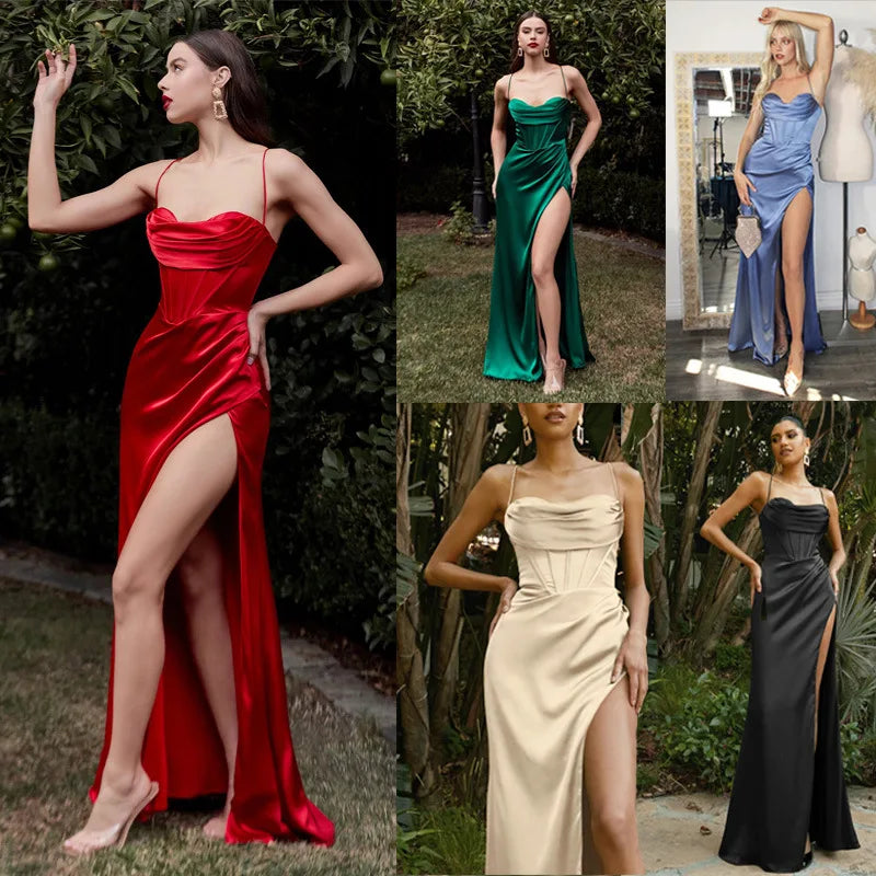 Elegant Backless V-Neck Evening Gown