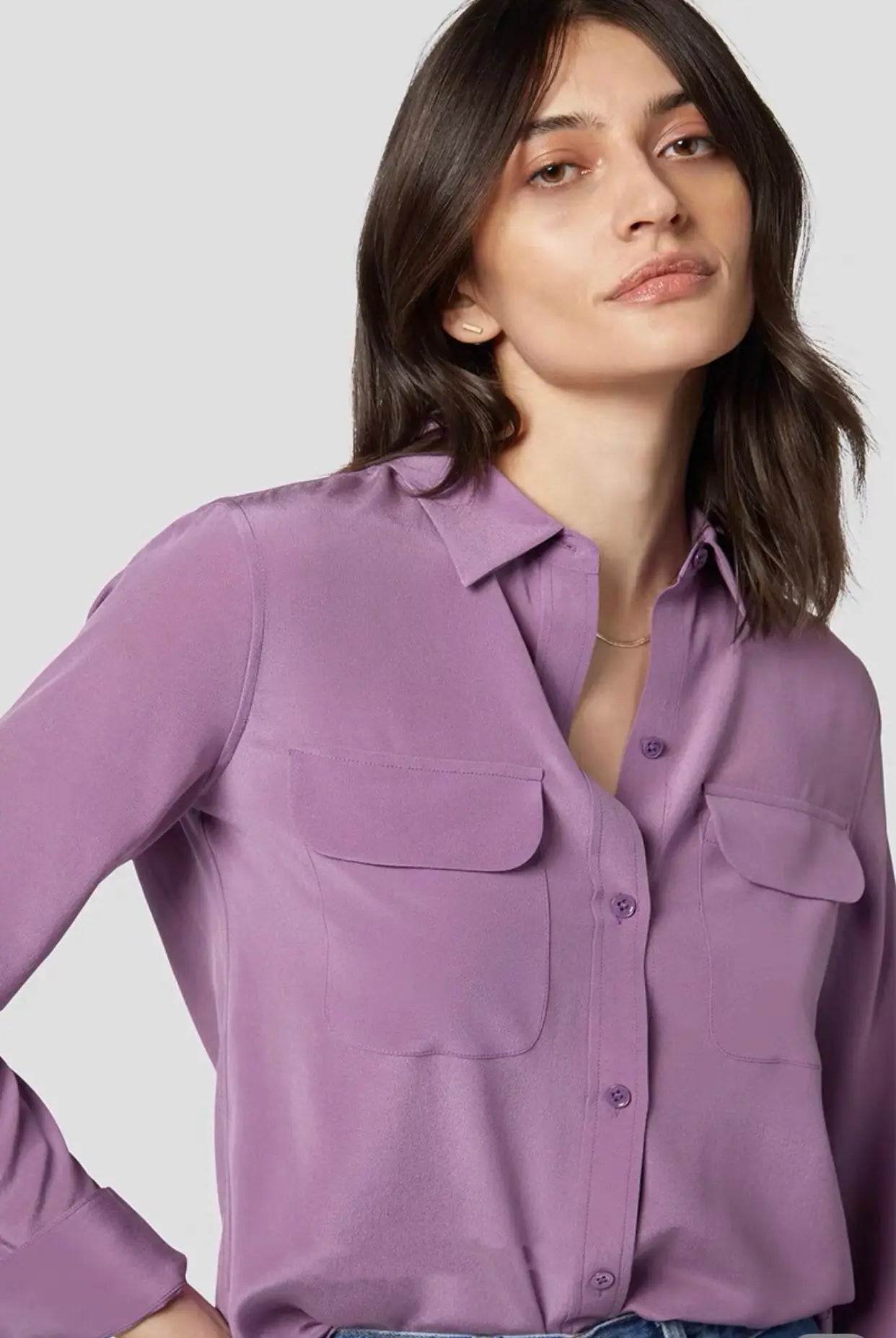 Women Real Silk Shirts Classic Double Pockets Solid Color Casual Fashion Long Sleeve Thin Shirt Blouses Tees