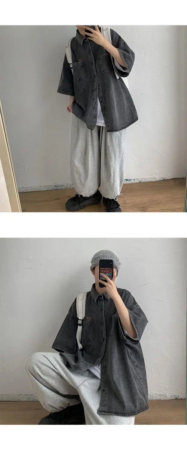 2025 Shirts Men Clothing Fashion Short Sleeve Summer Korean Style Loose All-match Cargo Handsome Homme Solid Tops Harajuku