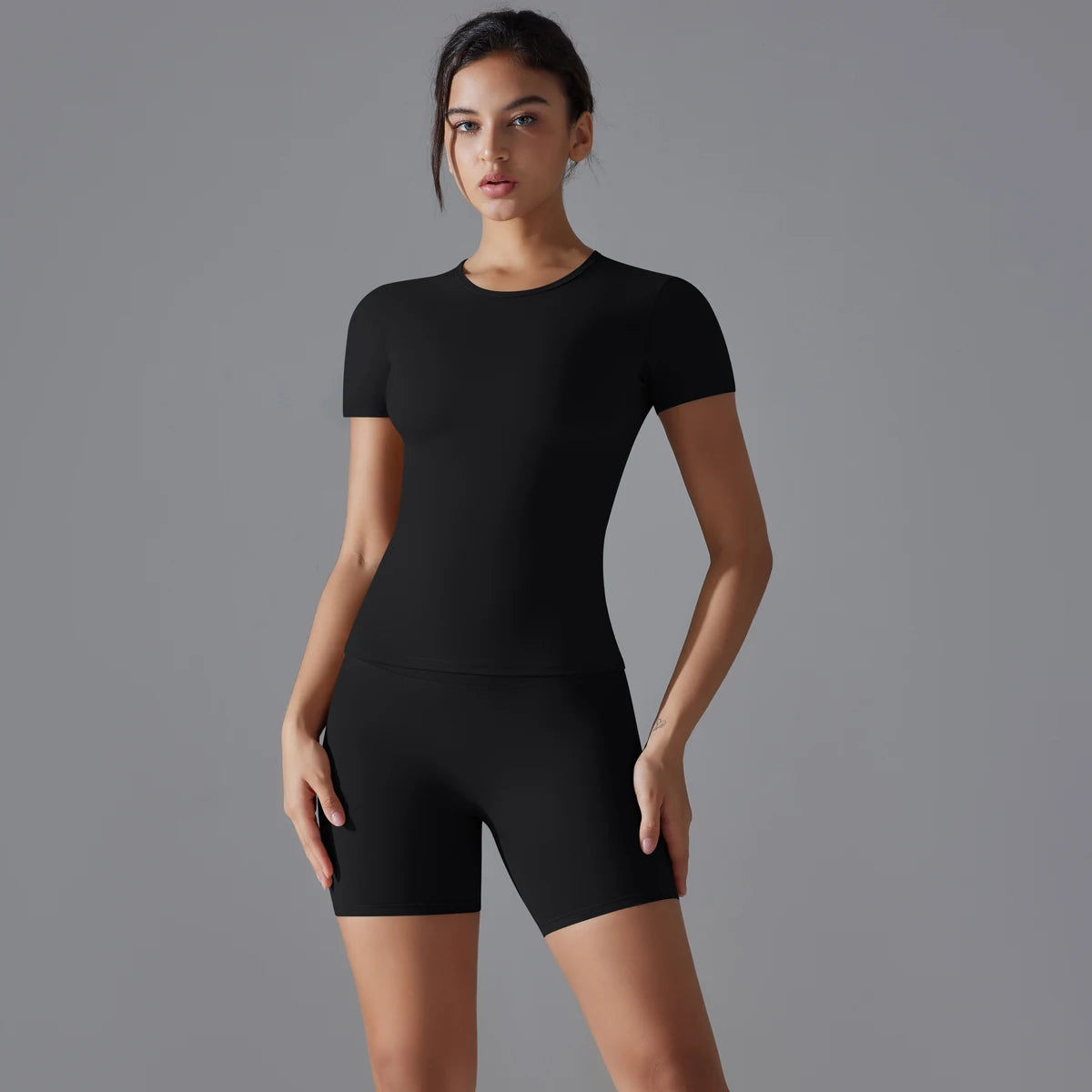 Yoga Set Women Sports Short Sleeve Top With High Waist Leggings Running Jogging Workout Clothes Sports Fitness Gym Sets