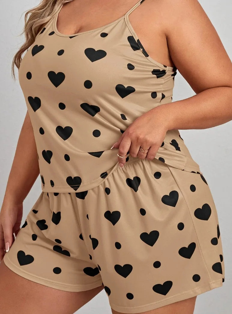 Plus Heart Print Pajama Set