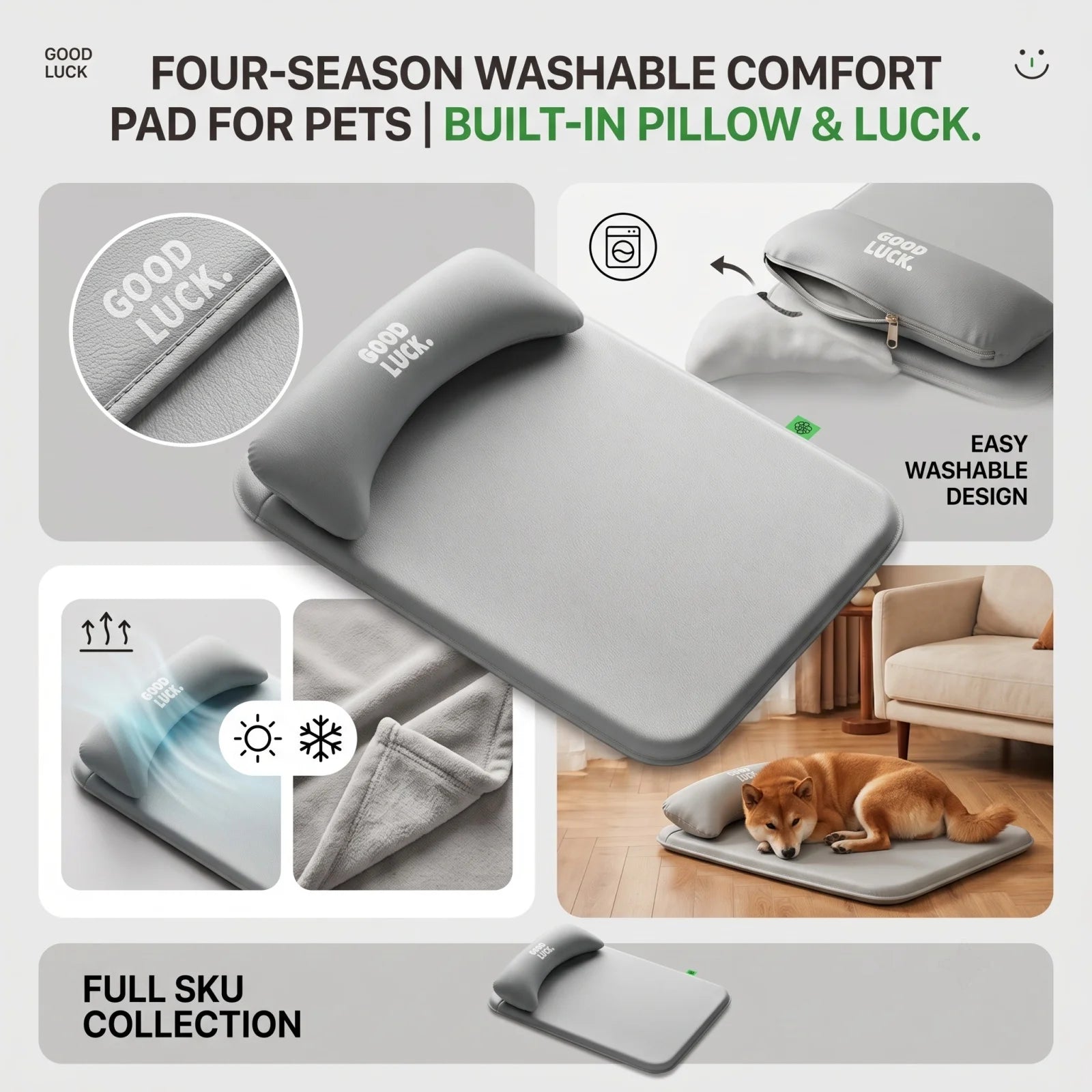 New Pet Bed with Pillow Removable and Washable Pet Mats All-Season Soft Cushion for Dogs and Cats Pet Supplies