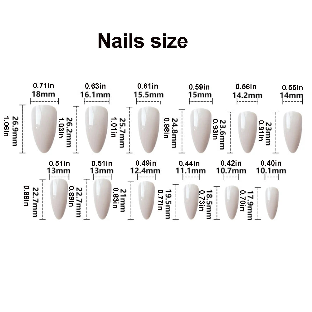 Medium long fake nails for women girls pink white black red blue brown polka dots design almond ballet tips press on false nail