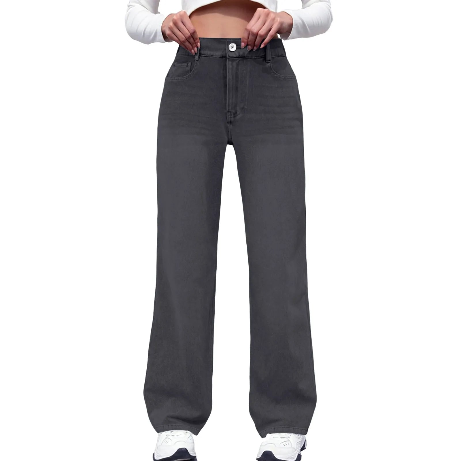 High Waist Draped Straight Jeans