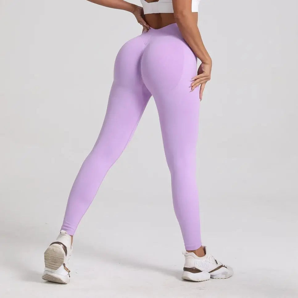 New Women V Back Athletic Leggings Fitness Exercise Yoga Gym Tights Workout Scrunch Butt Lifting Training Pants