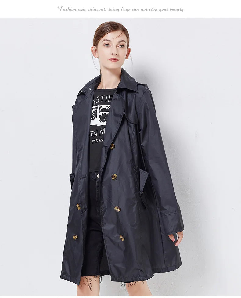 Fashion Women Thin Raincoat Poncho Ladies Waterproof Long Slim Raincoats Adults Outdoor Hiking  Windproof Rain Coat With Belt