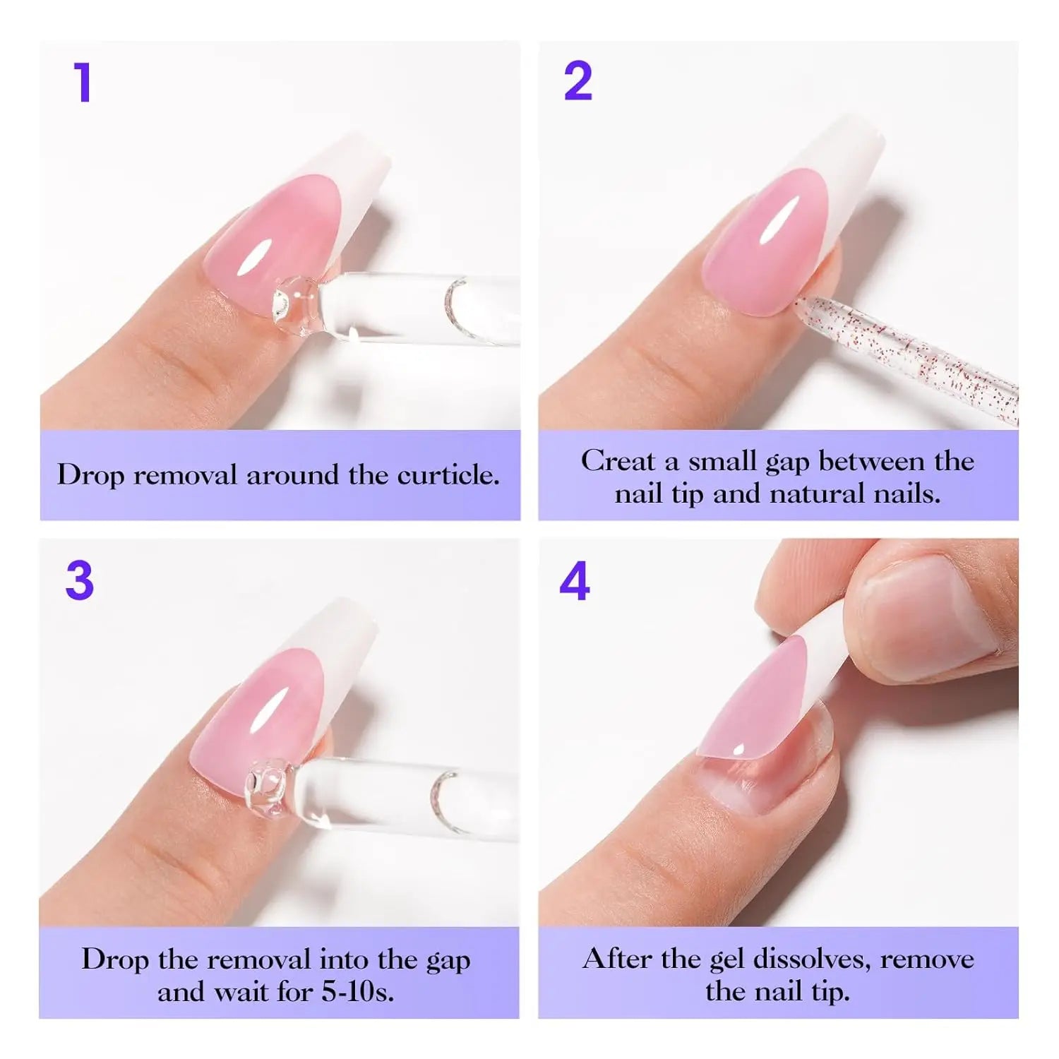 Nail Glue Remover 40ML for Press on Nails False Tips Non Acetone Gentle Nail Care Remover Supplies Solution Manicure Supply