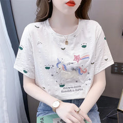 Embroidered Cartoon Summer Casual Tee