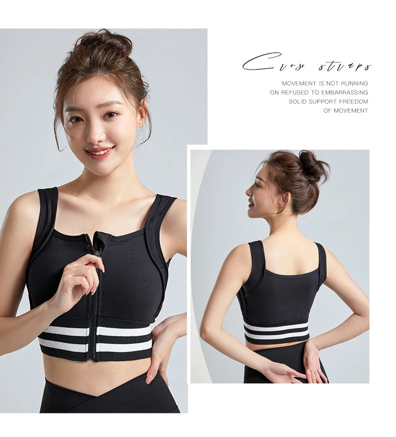 Sports Bras Zip Front For Women With Full Coverage Removable Padded Shockproof Yoga Underwear Workout Bra Running Fitness Vest