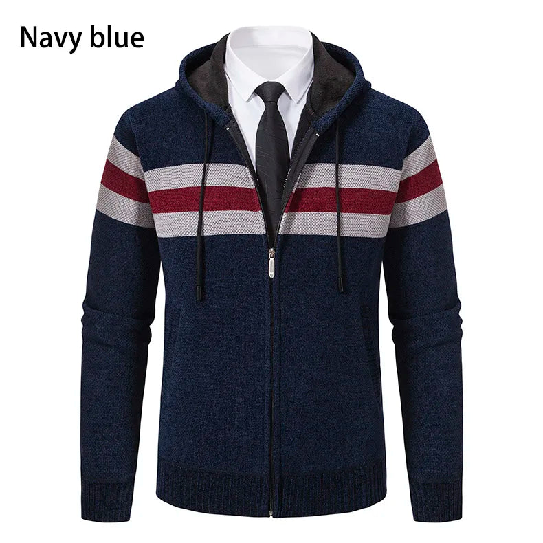 Hooded Knit Sweater Coat with Fleece Lining