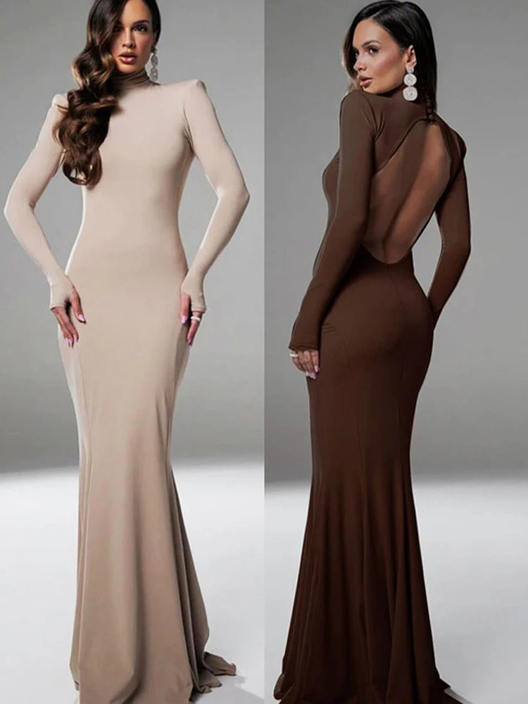 Backless Turtleneck Slim Maxi Dress