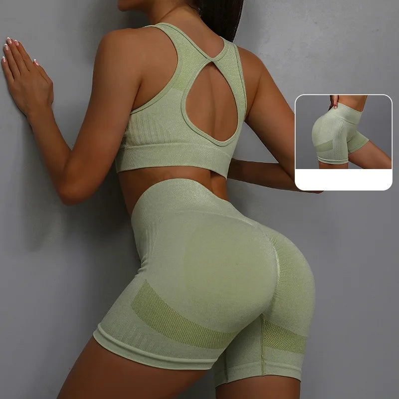 2Pcs Women Yoga Outfit Set Sports Fitness Vest Running Workout Shorts Suit Gym Training Active Wear Handmade Accessory
