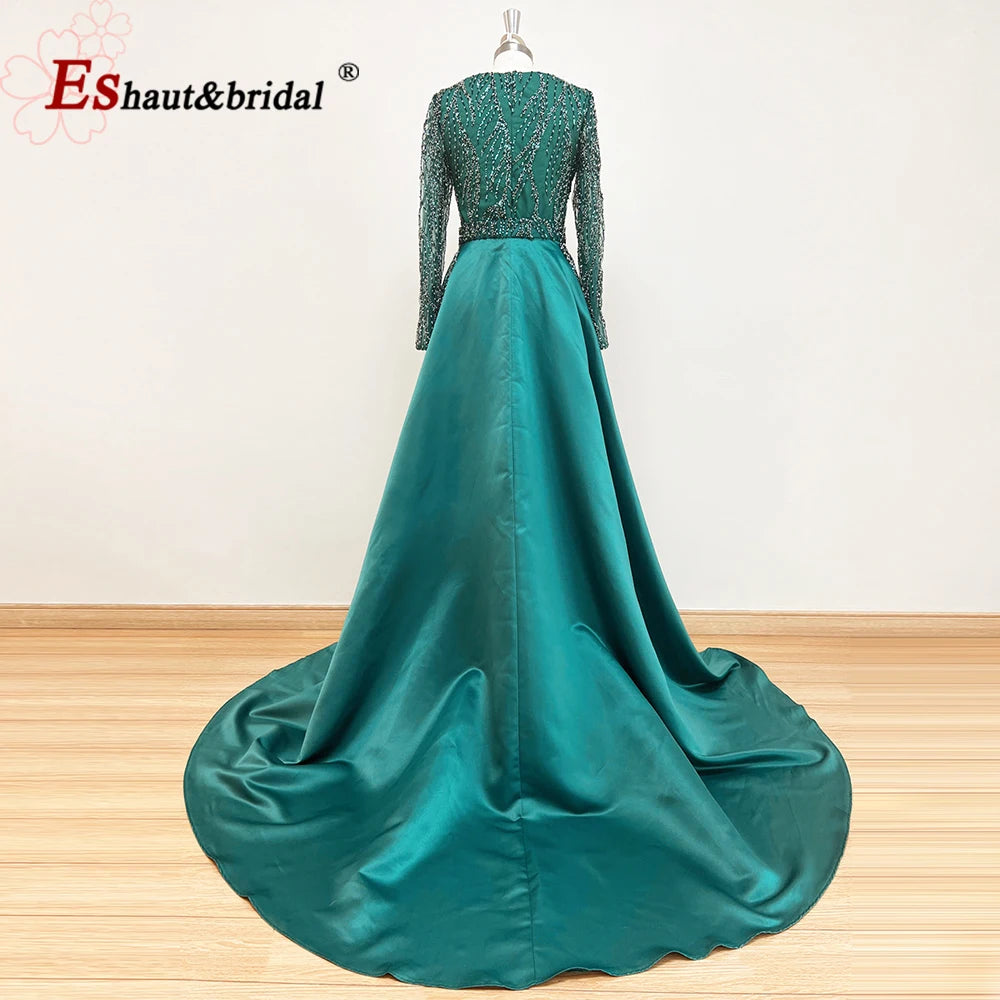 Elegant Wedding Evening Dress for Women 2026 V Neck Long Sleeves Mermaid with Detachable Train Prom Party Gowns Customized