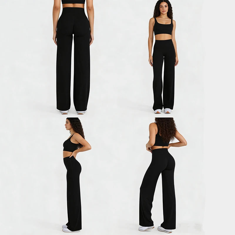 Sports Yoga High Waist Flared Leggings Women Gym Naked Feel Lift The Hips Wide Leg Pants Woman Pilates Running Sport Trousers