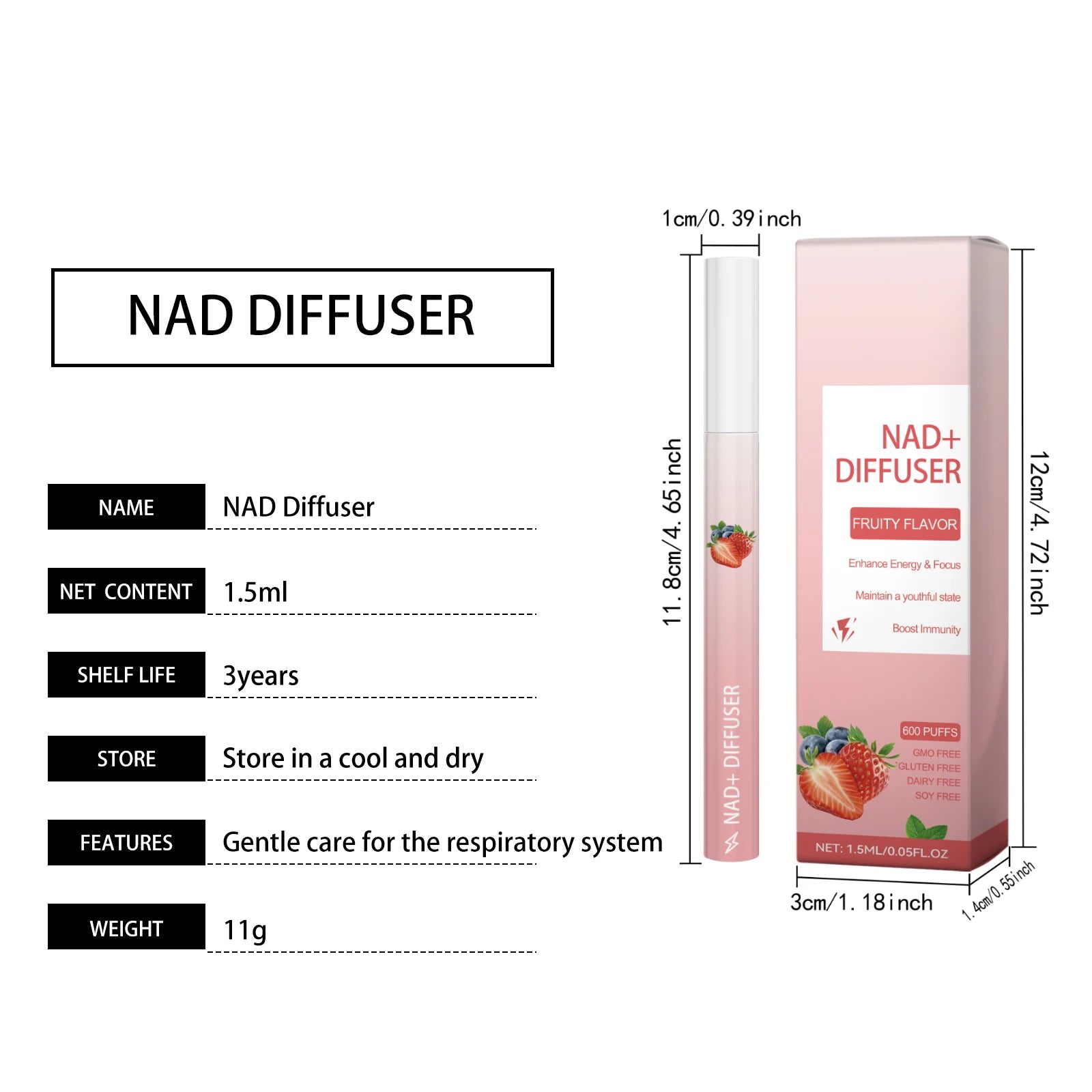 Herbal Energy Stick Aromatherapy Pen - Boost Focus, Relieve Fatigue, Improve Vitality & Breathing NAD+ Diffuser Relax Energy Pen