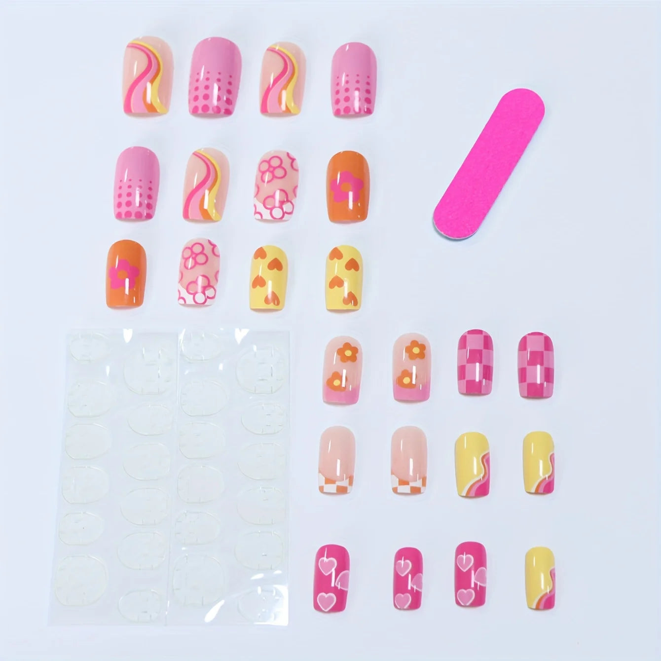 24PCS Short False Nails With Rose Leaf Design Pressed On The Nails, Glossy Glue, Black Full Coverage Acrylic False Nails