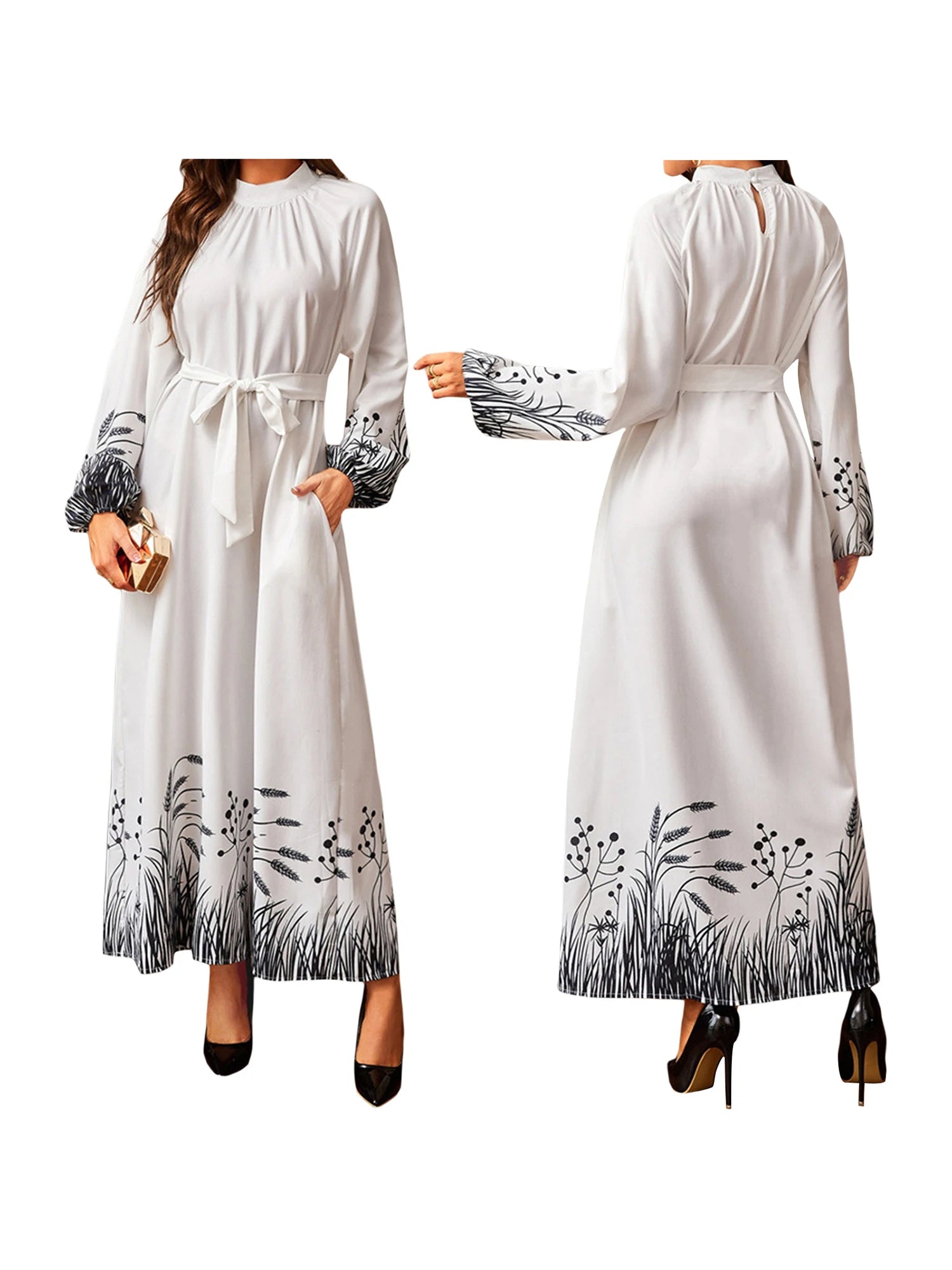 Floral Velvet Abaya Maxi Dress