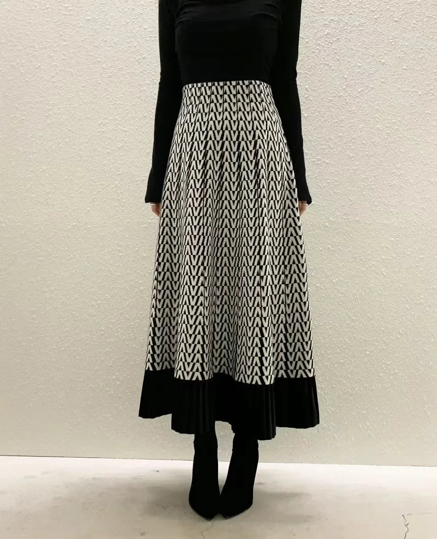 Retro Knitted Pleated Midi Skirt