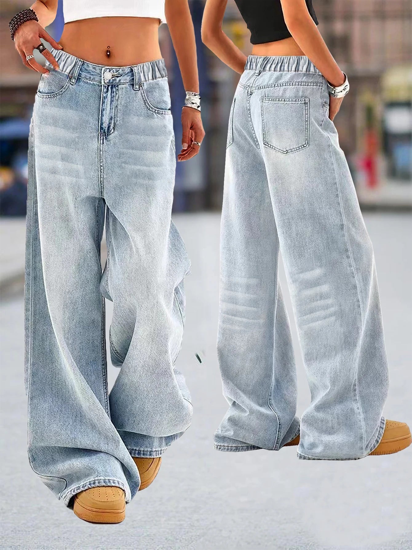Retro Washed Wide Leg Jeans