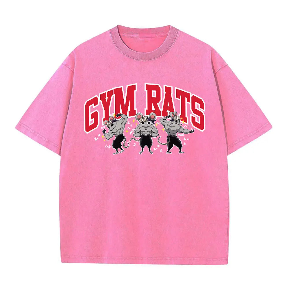 Vintage Washed T-shirts 100% Cotton Gym Muscle Rat Print Crew Neck Tshirts Casual Goth Hip Hop Streetwear Women Men Summer Tee