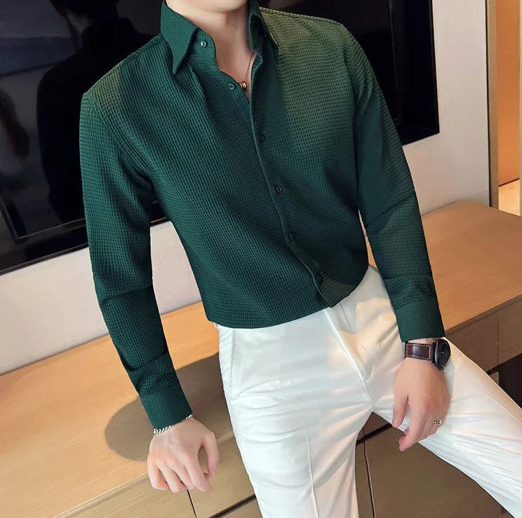 Slim Waffle Business Shirt Men