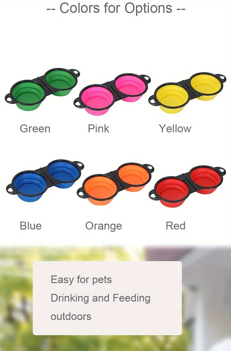 Portable Pet Folding Bowl, Outdoor Dog Double Bowl for Water and Food Sharing, Cat Bowl, Pet Dog Food Basin, Suitable for Travel