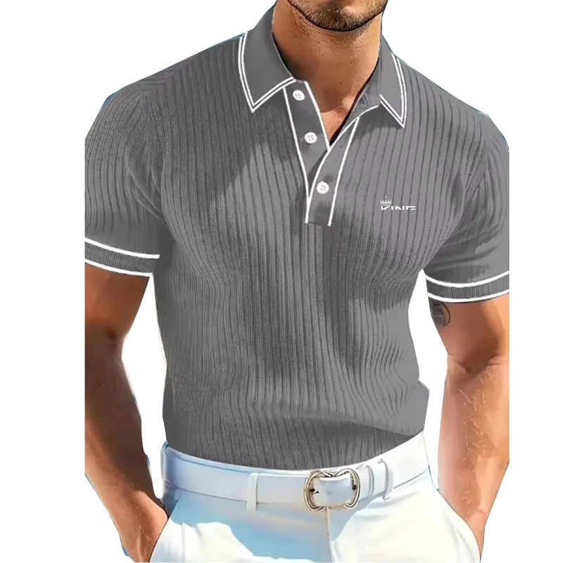 Men's Short Sleeve Polo Shirt with Buttons Casual Entertainment Decorative Whit Logo Clothing Leisure Fashion Polo