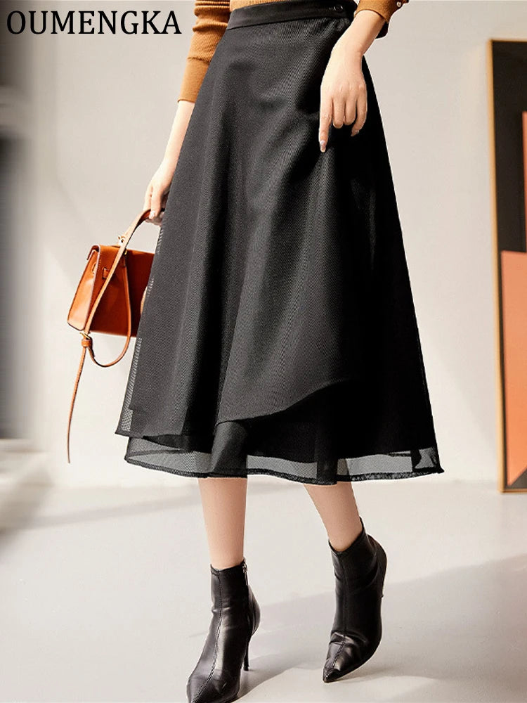 Chic Wrap A-Line Knee Skirt