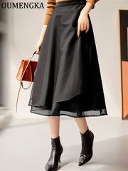 Chic Wrap A-Line Knee Skirt