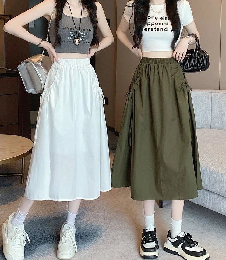 Drawstring Cargo A-Line Midi Skirt