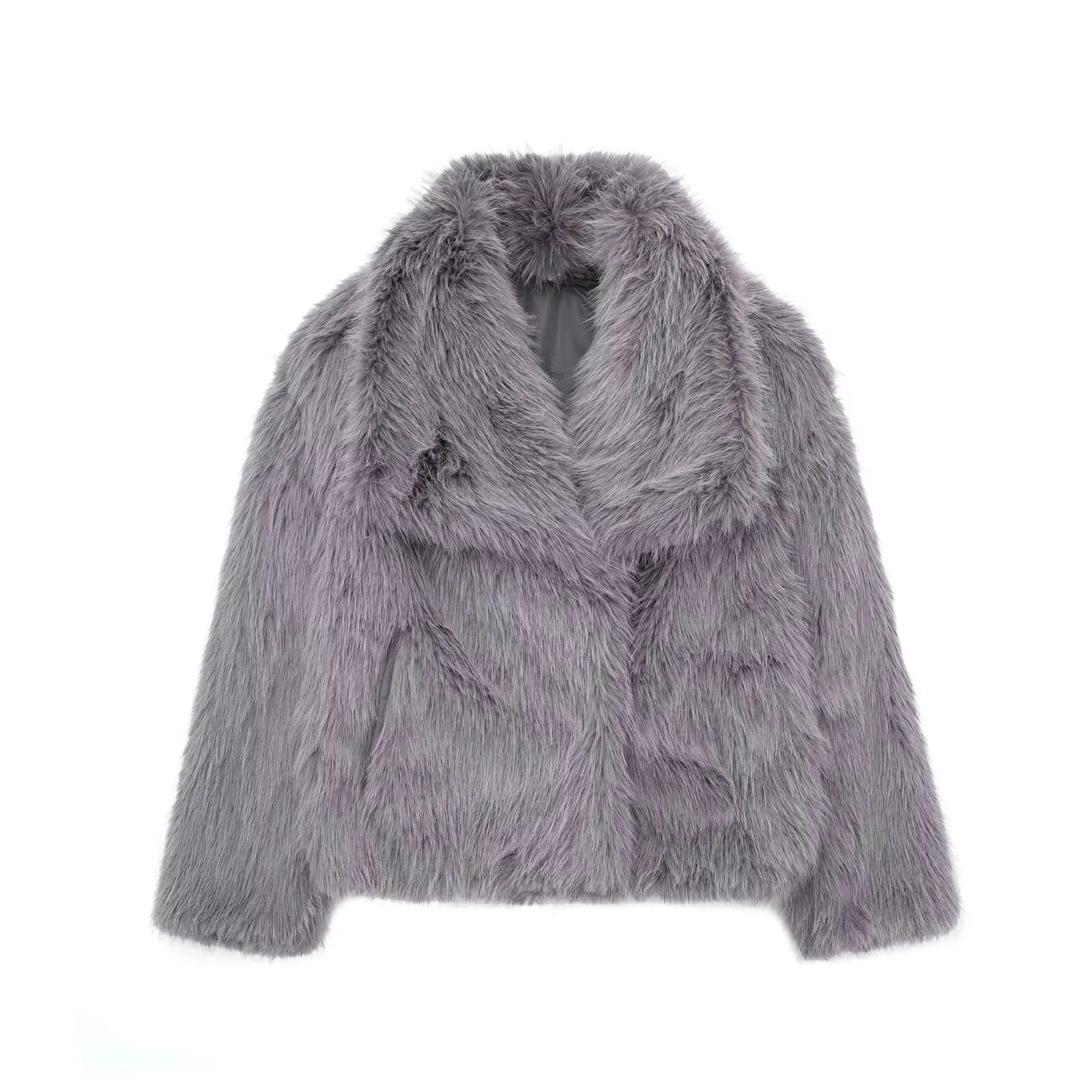 HH 2024 Women 's Vintage Soild Faux Fur Coat Turn-down Collar Long Sleeve Warm Plush Wool Coats Lady Winter Autumn Outwear